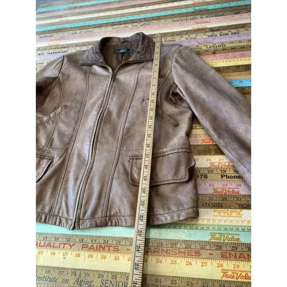 Y2K Vintage Moto Jacket Italian Leather Zip Brown SR Clothing Womens L READ - Picture 6 of 16